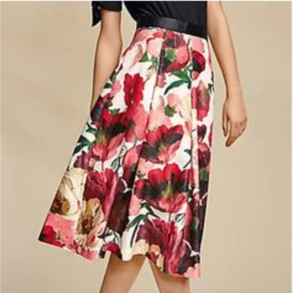 WHBM Poppy Floral Pleated Midi Skirt Size 4